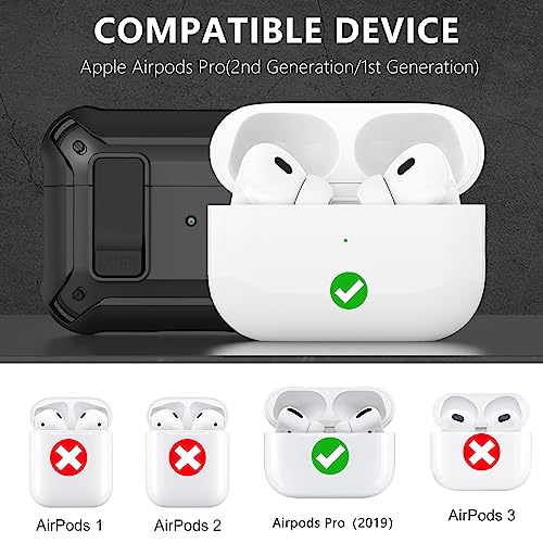 for AirPods Pro 2nd/1st Generation Case Cover with Cleaner kit &3 Pairs Replacement Ear Tips with Noise Reduction Hole(S/M/L),with Secure Lock Protective for Apple AirPods Pro 2022/2019 Charging Case