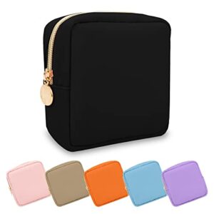 uixizq waterproof mini makeup bag pouch for purse,small cosmetic bag pouch nylon travel toiletry organizers bag for women girls,cute mini zipper pouch preppy coin purse for school work(mini-black)