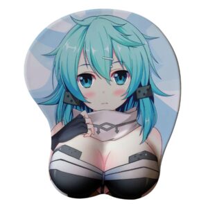 cvuwoxo japanese anime girl asada shino 3d mous pad, silical gel oppai mousepads with wrist rest support, relife wrist pain design for otaku's gaming mice pad (blue)