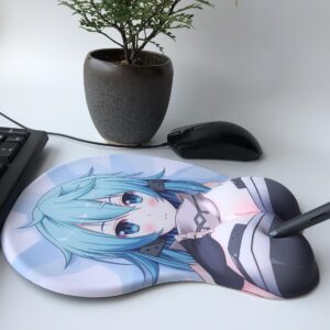 CVUWOXO Japanese Anime Girl Asada Shino 3D Mous pad, Silical Gel Oppai Mousepads with Wrist Rest Support, Relife Wrist Pain Design for Otaku's Gaming Mice Pad (Blue)