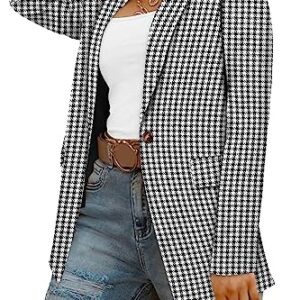 CRAZY GRID Women Casual Business Blazer Professional Work Blazer Jacket Ladies Stretch Long Sleeve Fashion Suit Jacket Plus Size XL Houndstooth