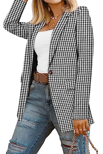 CRAZY GRID Women Casual Business Blazer Professional Work Blazer Jacket Ladies Stretch Long Sleeve Fashion Suit Jacket Plus Size XL Houndstooth