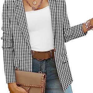 CRAZY GRID Women Casual Business Blazer Professional Work Blazer Jacket Ladies Stretch Long Sleeve Fashion Suit Jacket Plus Size XL Houndstooth