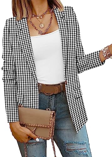 CRAZY GRID Women Casual Business Blazer Professional Work Blazer Jacket Ladies Stretch Long Sleeve Fashion Suit Jacket Plus Size XL Houndstooth