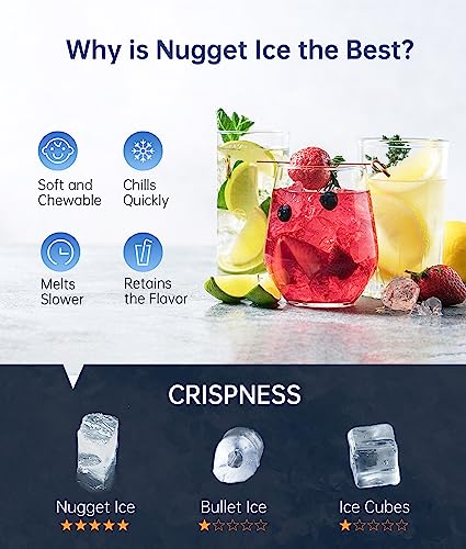 EASYERA Nugget Ice Maker Countertop, Pellet Crushed Chewble Ice Cubes, 33LBS/24H, Compact Self-Cleaning Machine with Ice Bags for Home, Kitchen, RV, Camping