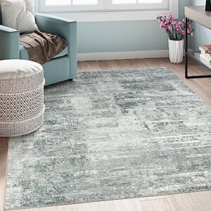 art&tuft washable rug, anti-slip backing abstract 5x7 rug, stain resistant rugs for living room, foldable machine washable area rug (tpr52-grey, 5'x7')