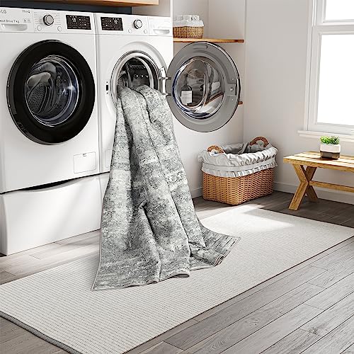 Art&Tuft Washable Rug, Anti-Slip Backing Abstract 5x7 Rug, Stain Resistant Rugs for Living Room, Foldable Machine Washable Area Rug (TPR52-Grey, 5'x7')