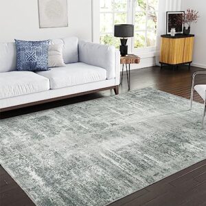 Art&Tuft Washable Rug, Anti-Slip Backing Abstract 5x7 Rug, Stain Resistant Rugs for Living Room, Foldable Machine Washable Area Rug (TPR52-Grey, 5'x7')