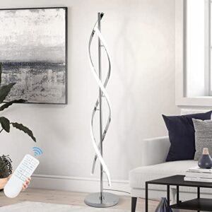 eidearay led modern floor lamp for living room, 40w 3 colors stepless dimmable and color-changing bright floor standing lamp,60" unique spiral floor tall lamp for bedroom office with remote,chrome