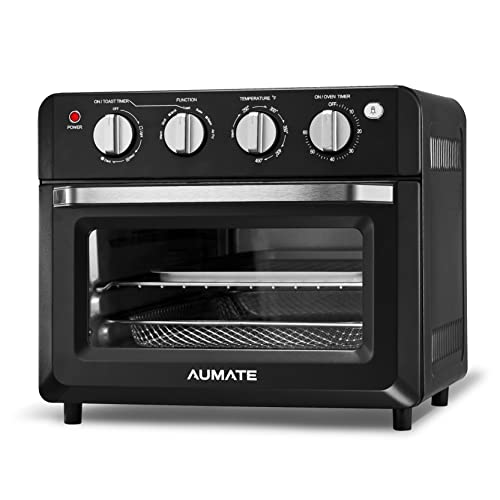 Toaster Oven Air Fryer Combo 19-Quart, AUMATE Kitchen in the box 7 in 1 Convection Toaster Oven Countertop, Oilless Air Fryer Oven, Includes Baking Pan, Oven Rack, Fry Basket, Crumb Tray, 1550W, Black