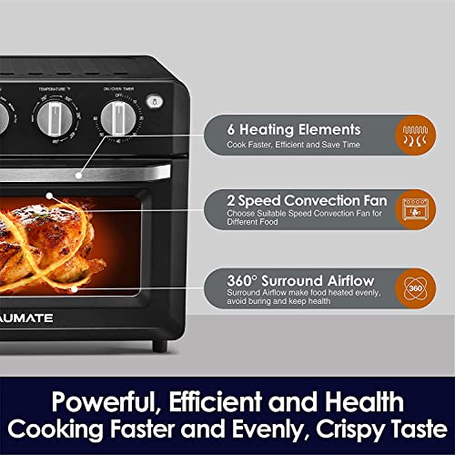 Toaster Oven Air Fryer Combo 19-Quart, AUMATE Kitchen in the box 7 in 1 Convection Toaster Oven Countertop, Oilless Air Fryer Oven, Includes Baking Pan, Oven Rack, Fry Basket, Crumb Tray, 1550W, Black