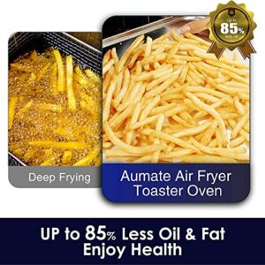 Toaster Oven Air Fryer Combo 19-Quart, AUMATE Kitchen in the box 7 in 1 Convection Toaster Oven Countertop, Oilless Air Fryer Oven, Includes Baking Pan, Oven Rack, Fry Basket, Crumb Tray, 1550W, Black