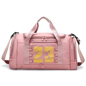 sports gym bag for women, travel duffle bag carry on weekender bag with shoes compartment & wet pocket, overnight bag training handbag yoga bag, gym tote bag for travel, workout, sport - pink