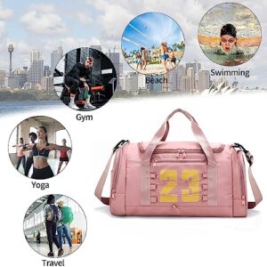 Sports Gym Bag for Women, Travel Duffle Bag Carry On Weekender Bag with Shoes Compartment & Wet Pocket, Overnight Bag Training Handbag Yoga Bag, Gym Tote Bag for Travel, Workout, Sport - Pink