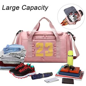 Sports Gym Bag for Women, Travel Duffle Bag Carry On Weekender Bag with Shoes Compartment & Wet Pocket, Overnight Bag Training Handbag Yoga Bag, Gym Tote Bag for Travel, Workout, Sport - Pink