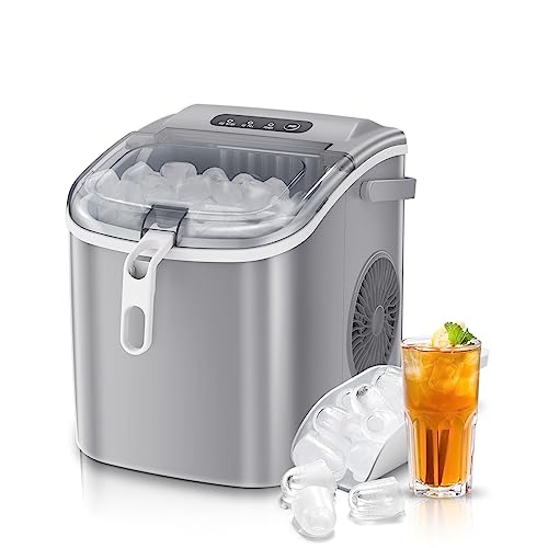 Antarctic Star Countertop Ice Maker Portable Ice Machine, Basket Handle,Self-Cleaning, 26Lbs/24H, 9 Ice Cubes Ready in 6 Mins, S/L ice, for Home Kitchen Bar Party (Gray)