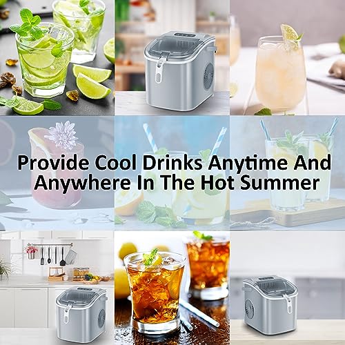 Antarctic Star Countertop Ice Maker Portable Ice Machine, Basket Handle,Self-Cleaning, 26Lbs/24H, 9 Ice Cubes Ready in 6 Mins, S/L ice, for Home Kitchen Bar Party (Gray)