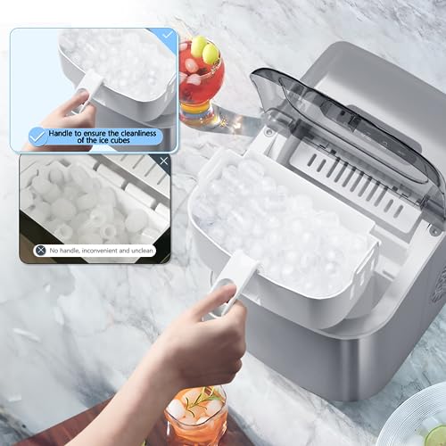 Antarctic Star Countertop Ice Maker Portable Ice Machine, Basket Handle,Self-Cleaning, 26Lbs/24H, 9 Ice Cubes Ready in 6 Mins, S/L ice, for Home Kitchen Bar Party (Gray)