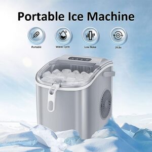 Antarctic Star Countertop Ice Maker Portable Ice Machine, Basket Handle,Self-Cleaning, 26Lbs/24H, 9 Ice Cubes Ready in 6 Mins, S/L ice, for Home Kitchen Bar Party (Gray)