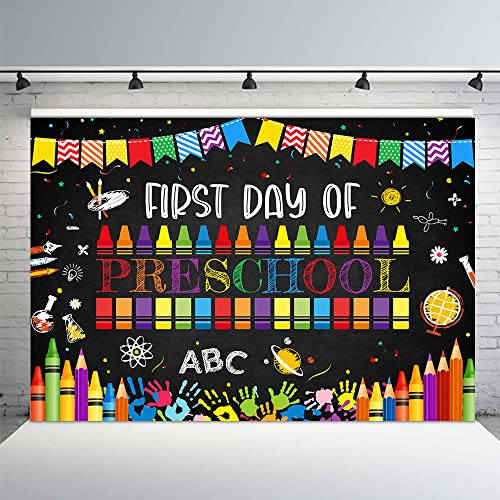 MEHOFOND 7x5ft Back to Preschool Backdrop for Kids Children Teachers and Students Classroom Party Decorations Supplies First Day of Preschool Kindergarten Photography Background Photo Studio Props