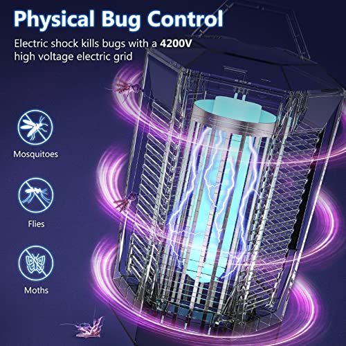 Bug Zapper Outdoor Indoor, 4200v High Powered Mosquito Zapper with Dusk to Dawn Light Sensor, 18W Electric Bug Mosquito Zapper Killer Up to 2300 Sq Ft for Patio Garden Home Kitchen