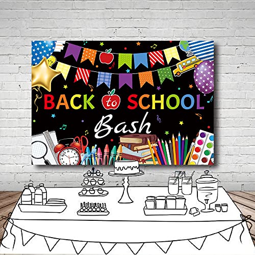 MEHOFOND 7x5ft Back to School Bash Backdrop Chalkboard First Day of Preschool Kindergarten Banner Colorful Pencil Books Welcome to Kindergarten Photography Background Photo Studio Props