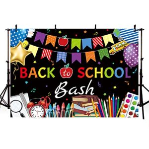 MEHOFOND 7x5ft Back to School Bash Backdrop Chalkboard First Day of Preschool Kindergarten Banner Colorful Pencil Books Welcome to Kindergarten Photography Background Photo Studio Props