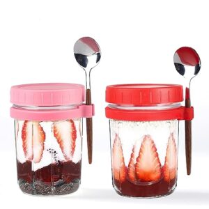 saeifin overnight oats containers with lids and spoons, 12oz mason jar for overnight oats with measure, capacity airtight for yogurt parfaits, mini salads, chia seed pudding and on-the-go breakfasts