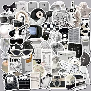 61pcs black white stickers doodle pvc waterproof stickers cute funny trendy decals for kids adults sticker pack for laptop, phone, skateboard, luggage, water bottle