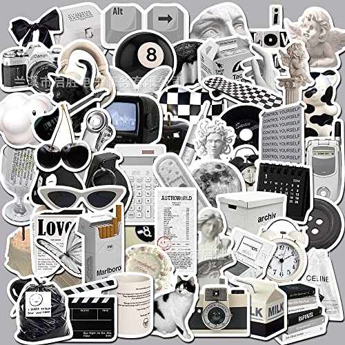 61pcs Black White Stickers Doodle PVC Waterproof Stickers Cute Funny Trendy Decals for Kids Adults Sticker Pack for Laptop, Phone, Skateboard, Luggage, Water Bottle