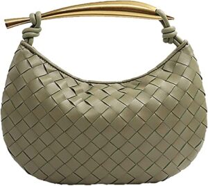 woven handbag soft pu handmade hobo bags for women lightweight fashion dumpling clutch bags (light green)