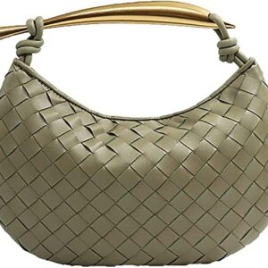 Woven Handbag Soft PU Handmade Hobo Bags for Women Lightweight Fashion Dumpling Clutch Bags (Light Green)