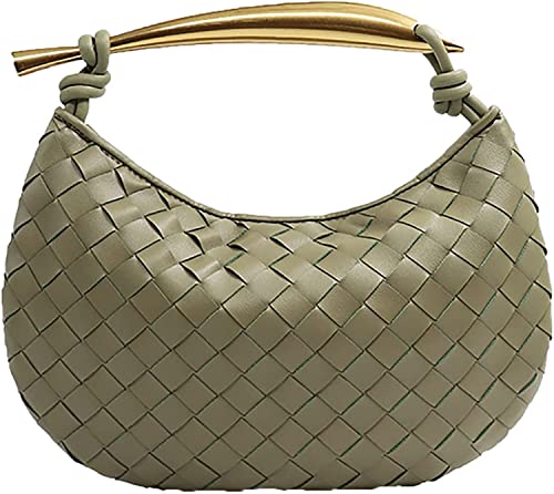 Woven Handbag Soft PU Handmade Hobo Bags for Women Lightweight Fashion Dumpling Clutch Bags (Light Green)