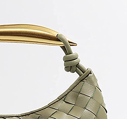 Woven Handbag Soft PU Handmade Hobo Bags for Women Lightweight Fashion Dumpling Clutch Bags (Light Green)