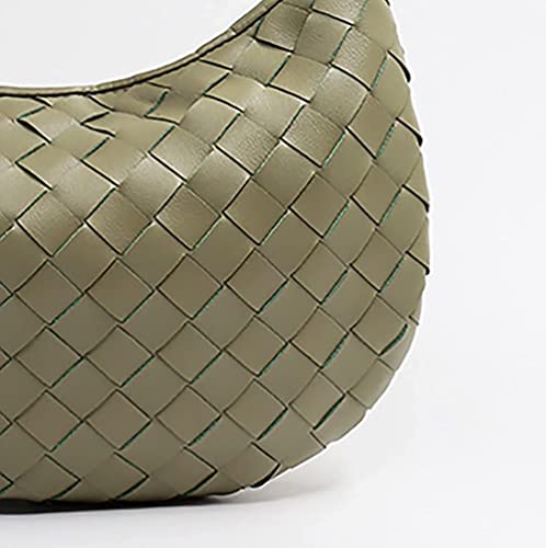 Woven Handbag Soft PU Handmade Hobo Bags for Women Lightweight Fashion Dumpling Clutch Bags (Light Green)