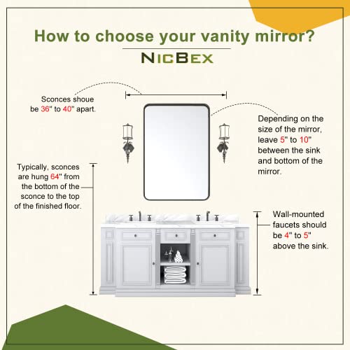 NicBex 28x24 Inch Bathroom Vanity Mirror, Modern Deep Frame Round Corners Mirror, Alloy Frame Wall Mirror for Bathroom Vanity, Bedroom, Hallway and Home Deco, Gold