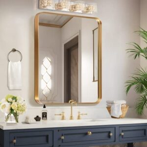 NicBex 28x24 Inch Bathroom Vanity Mirror, Modern Deep Frame Round Corners Mirror, Alloy Frame Wall Mirror for Bathroom Vanity, Bedroom, Hallway and Home Deco, Gold