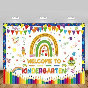 MEHOFOND 7x5ft Welcome to Kindergarten Backdrop Pencil Rainbow Back to School Bash Banner Classroom Party Decorations Homecoming Children Photography Background Prop Gift