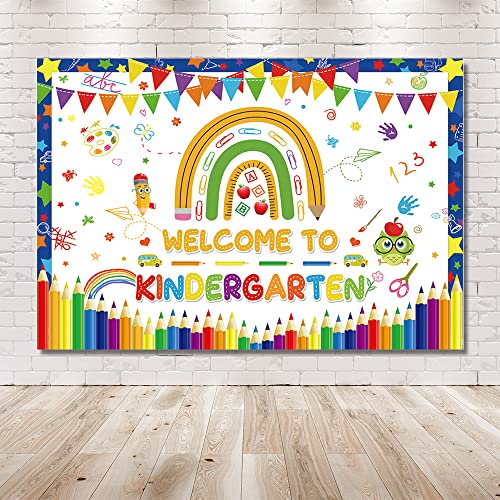 MEHOFOND 7x5ft Welcome to Kindergarten Backdrop Pencil Rainbow Back to School Bash Banner Classroom Party Decorations Homecoming Children Photography Background Prop Gift