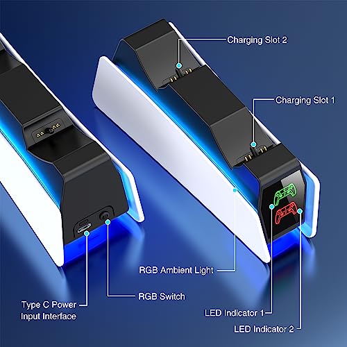 PS5 Controller Charger Station for Playstation 5 Dualsense Controllers with LED Light UP Dual Stand Charger Dock, PS5 Controller Charging Station Accessories for DualSense Edge Charging