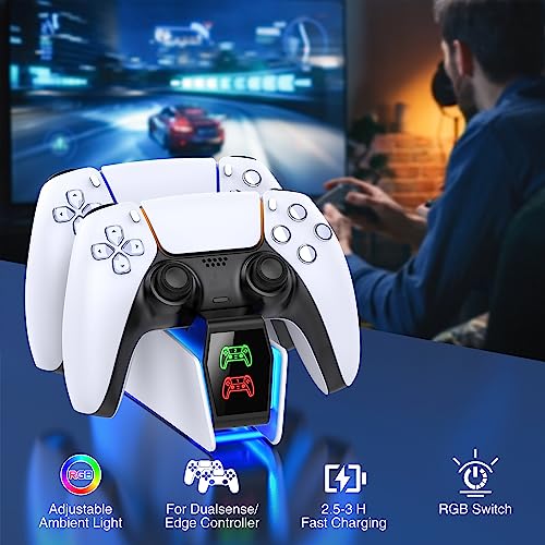 PS5 Controller Charger Station for Playstation 5 Dualsense Controllers with LED Light UP Dual Stand Charger Dock, PS5 Controller Charging Station Accessories for DualSense Edge Charging