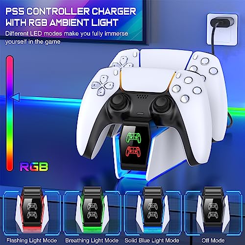 PS5 Controller Charger Station for Playstation 5 Dualsense Controllers with LED Light UP Dual Stand Charger Dock, PS5 Controller Charging Station Accessories for DualSense Edge Charging