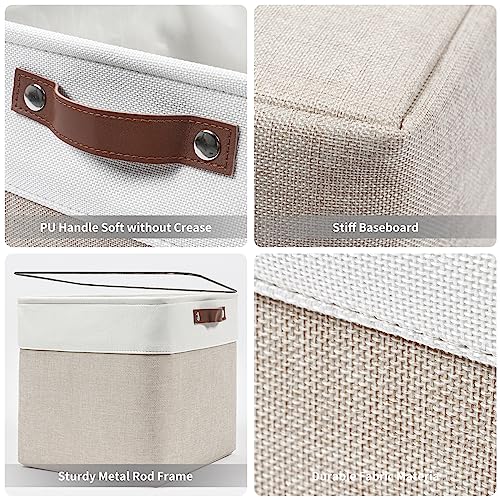 Bagnizer Large Fabric Storage Baskets | 50L Storage Bins, Decorative Linen Closet Baskets with Handles for Organizing, Shelf, Toys, Clothes, Home, Office, Nursery, 17x12x15Inches (Beige&White)