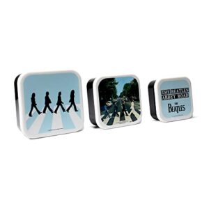 half moon bay the beatles snack box | set of 3 plastic food containers with lids | lunchbox adult & kids bento lunch box | retro food storage containers | kids snack boxes & sandwich box | abbey road