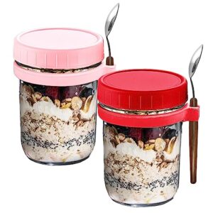 sngkmsyg overnight oats containers with lids 2 pack mason jars for overnight oats 12 oz large sealed glass meal prep container for overnight oats, cereal, yogurt, milk, salad with measurement marks