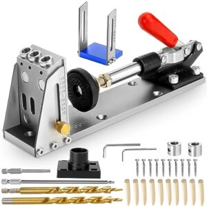pocket hole jig kit - adjustable pocket screw jig heavy duty aluminum alloy pocket hole jigs system for woodworking, carpenter drill jig for angled holes with 3 drilling bit hole puncher locator