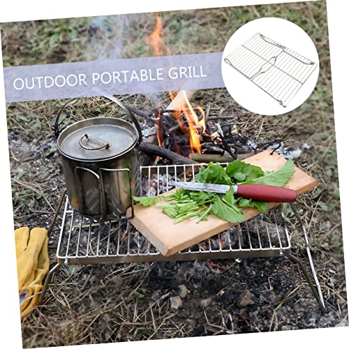 GANAZONO Grill Folding Bracket Fishing Grill Grate Metal Barbecue Grill Stainless Steel Grill Grate Folding Campfire Grill Barbecue Rack Portable Grills Collapsible Campfire Grill Burner