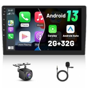 2+32gb 10.1 inch touchscreen double din car stereo with wireless carplay android auto android 13 car radio support gps navigation wifi bluetooth eq spilt screen 23 ui themes