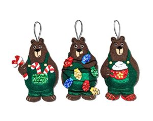 merrystockings backwoods bears felt ornament kit from (set of 3)