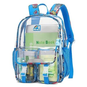 htwo clear backpack, pvc stadium approved backpacks, school bookbag suitable for boys, with pendant (dark blue)
